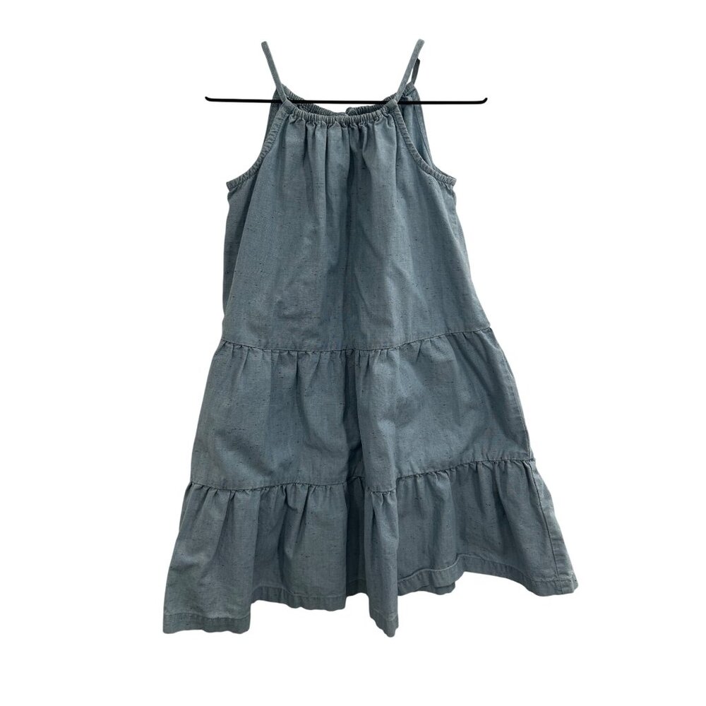 HANNA ANDERSON TIERED BLUE DENIM SLEEVELESS DRESS SIZE 140(10Y)COTTON